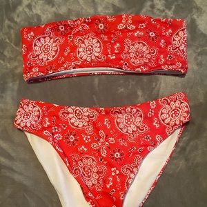 Size M FashionNova red bandana bathing suit